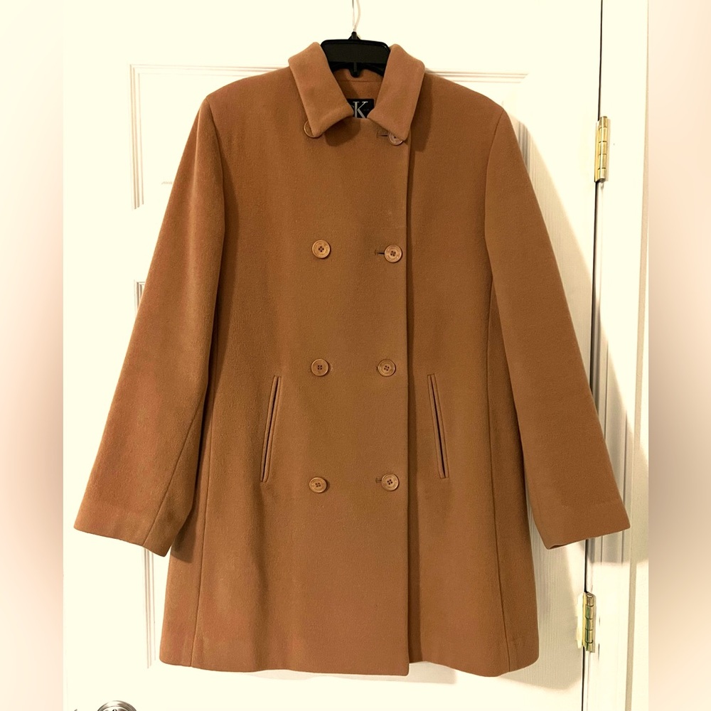 CK Calvin Klein Wool blend coat camel size 12 double-breasted notched lapels